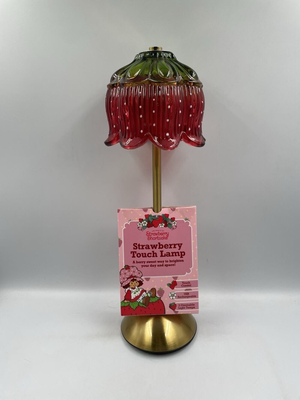 Strawberry Shortcake 14” Glass Touch Lamp Gold Metal Stand 3 Light Setting New